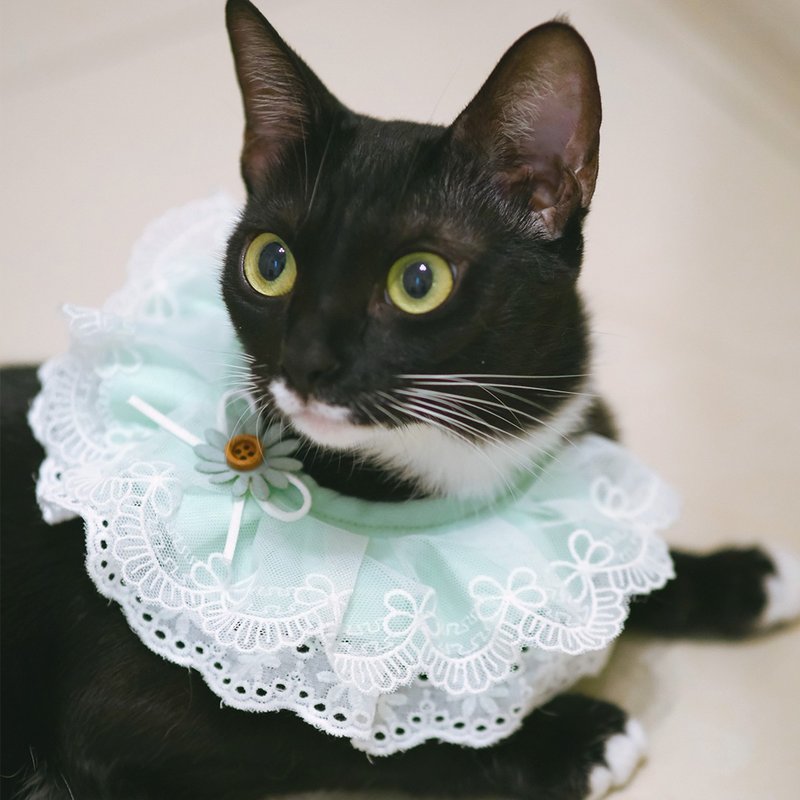 NoAh Pet Pet | 蕾丝款宠物围巾・薄荷绿 - 衣/帽 - 棉．麻 绿色