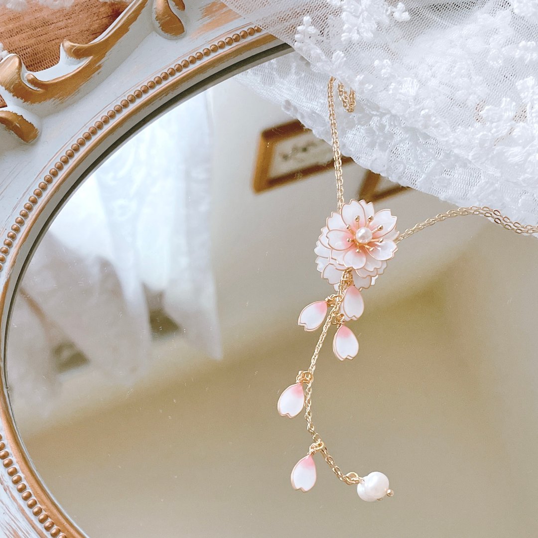【春樱系列-樱吹雪】树脂水晶花项链 - 项链 - 树脂 