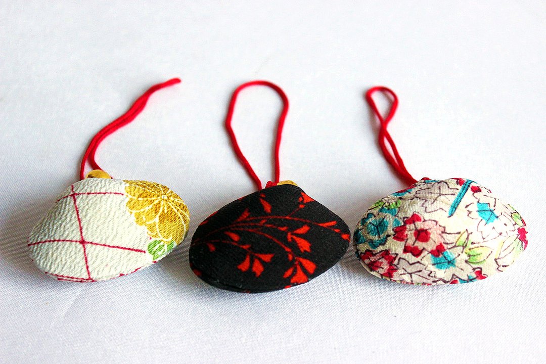 Seashell of Lucky Charm 3pic F,japanese keyring,kimono,strap - 钥匙链/钥匙包 - 棉 