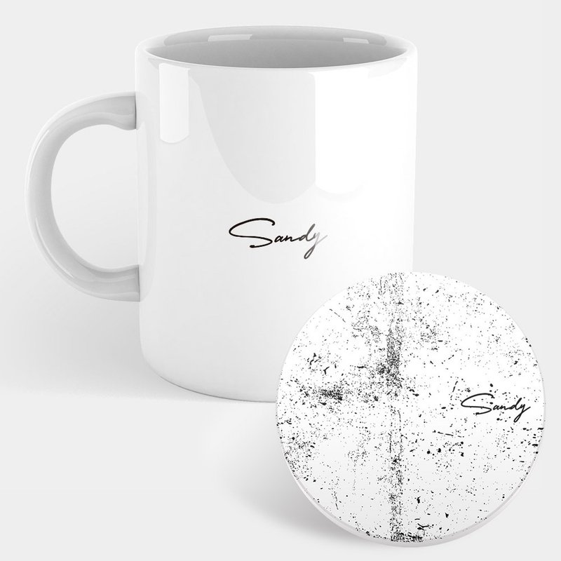 定制化礼物 草写英文名 马克杯 杯垫 PU014 - 咖啡杯/马克杯 - 瓷 白色