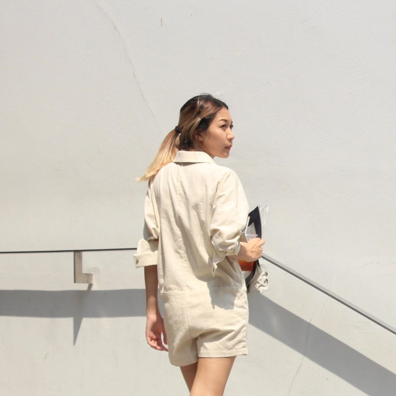 银河战士的棉质奶油连身裤/工作服 (Rocket Garage Playsuit (Milky Way)) - 背带裤/连体裤 - 其他材质 卡其色