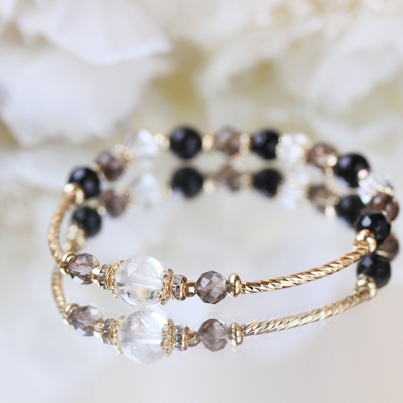 白水晶 黑曜石 茶晶 黑玛瑙。巴黎小夜曲。健康避邪 水晶手链 - 手链/手环 - 水晶 黑色