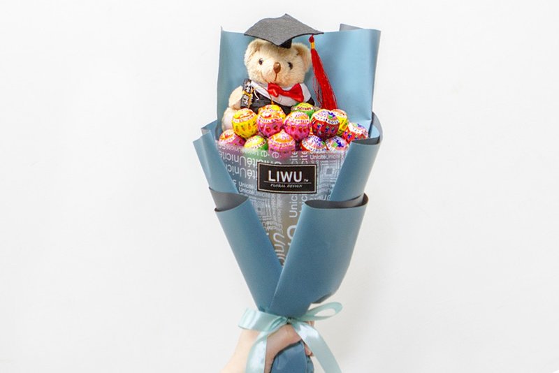 棒棒糖20支+毕业熊 毕业花束 C002(2色包装可挑) 送老师 送同学 - 玩偶/公仔 - 纸 蓝色