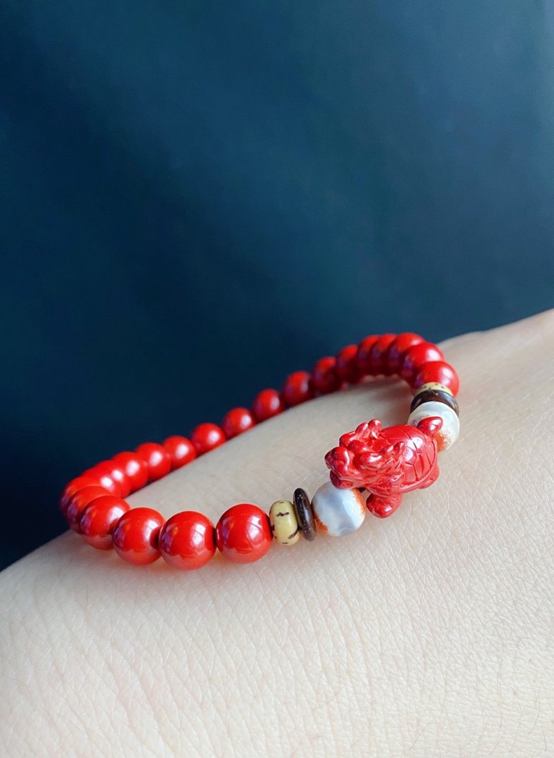 保平安 朱砂 龙龟 天珠 菩提 亲子款 健康 除秽 设计款 手链 礼物 - 手链/手环 - 水晶 红色