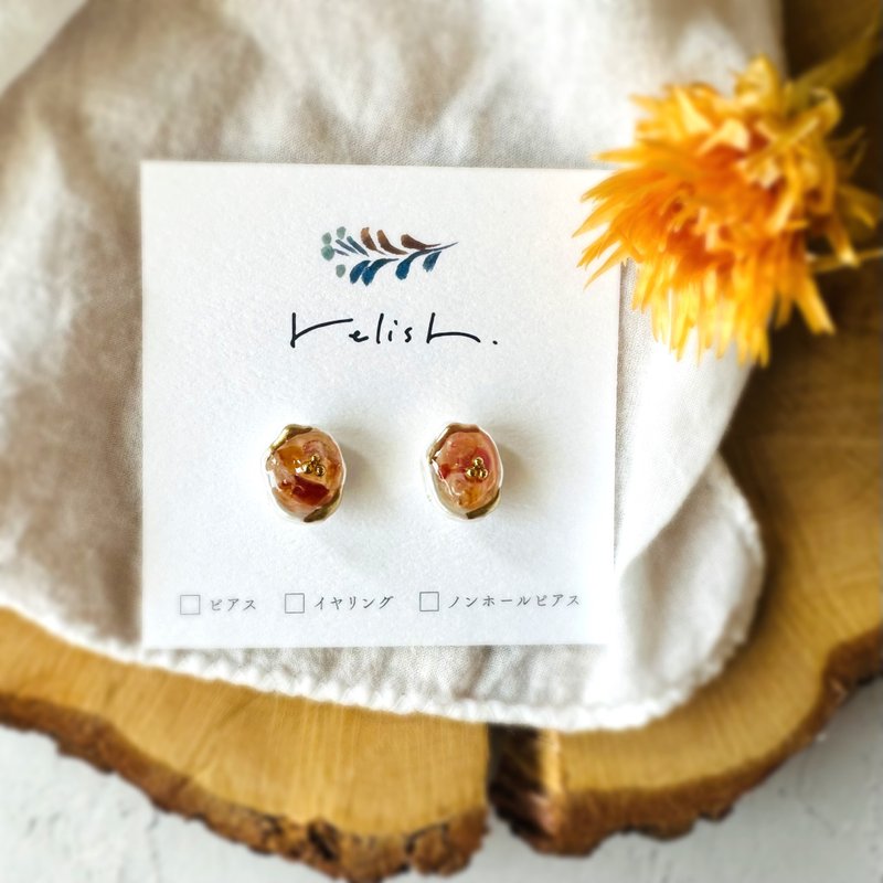 华丽 珍珠 天然石 缟玛瑙 金继（Kintsugi） 耳针 耳夹 无耳洞式耳环 金色 8月诞生石 玛瑙 礼物 赠礼 橙色 - 耳环/耳夹 - 石头 橘色