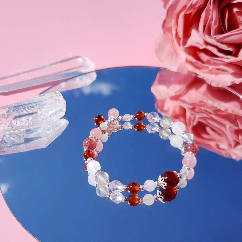 借得梅花一缕香。橙石榴石 草莓晶 粉晶 S925纯银 水晶设计手链 - 手链/手环 - 水晶 红色