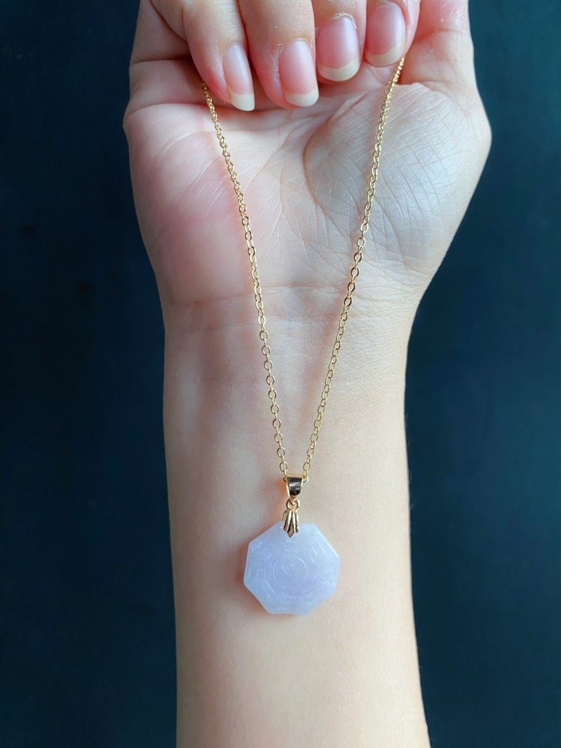 天然缅甸玉翡翠 八卦 项链 淡紫翡 吊坠 礼物平安守护玉石 项链 - 项链 - 玉石 紫色