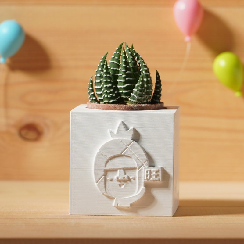 旺来摩艾 | 多肉植物水泥盆栽 | 办公室疗愈小物 定制化礼物 - 植栽/盆栽 - 水泥 白色