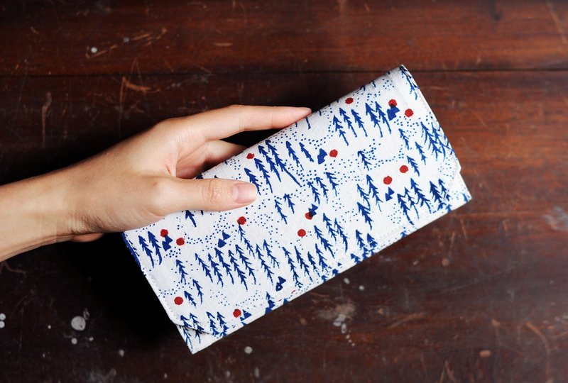 限量-古布水洗牛皮纸长夹-红点森林-皮夹/钱包/长夹 - 皮夹/钱包 - 棉．麻 蓝色