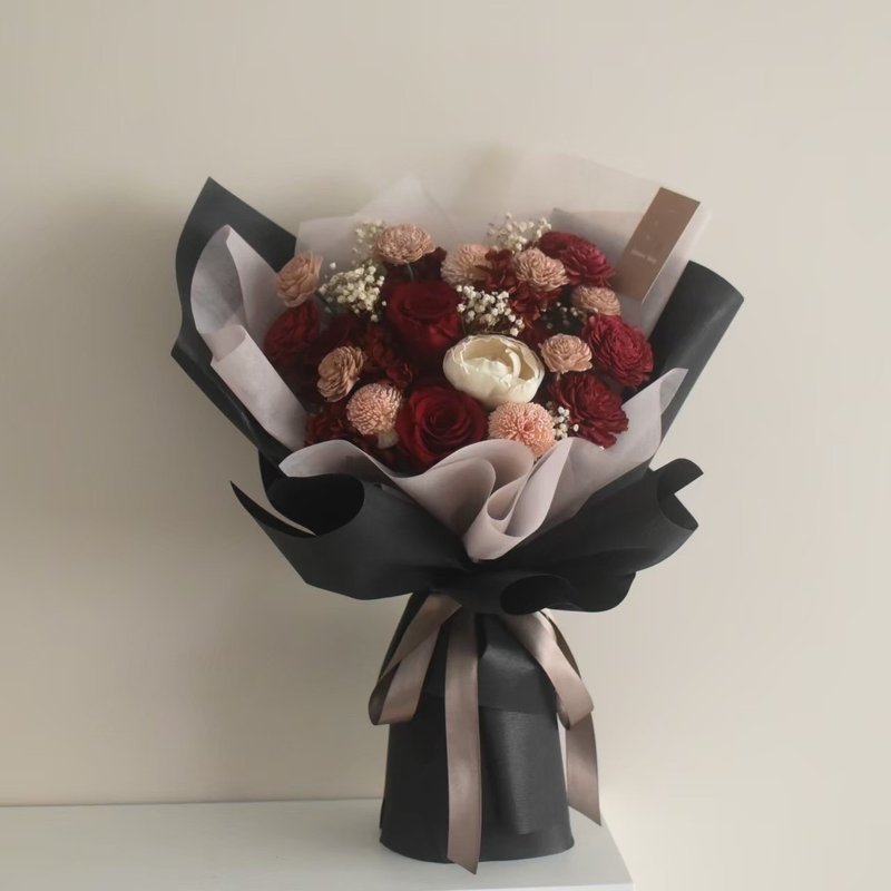 /红玫瑰花束/永生花 满天星 求婚花束 情人节 七夕 定制化 毕业 - 干燥花/捧花 - 植物．花 红色