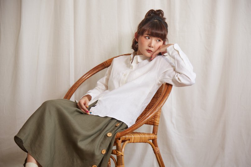 White Linen Shirt - 女装衬衫 - 亚麻 白色