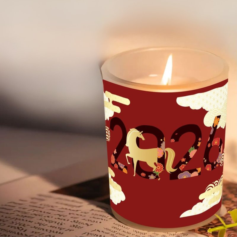 生肖午马主题蜡烛 丙午年招福开运 高千穗水晶净化疗愈 香薰蜡烛 - 蜡烛/烛台 - 玻璃 红色