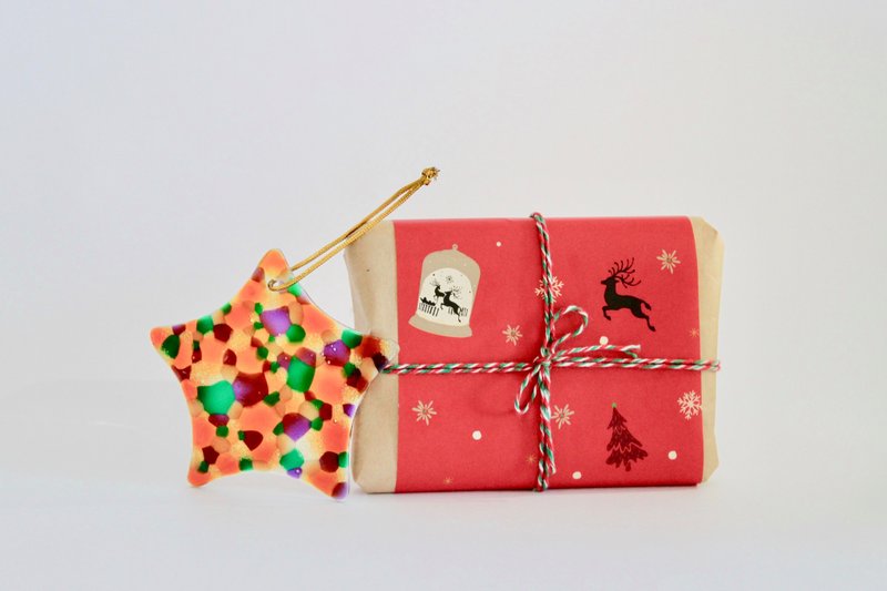 【手绘圣诞礼物】橘橙色圆点彩色玻璃彩绘星星吊饰 - 其他 - 玻璃 橘色