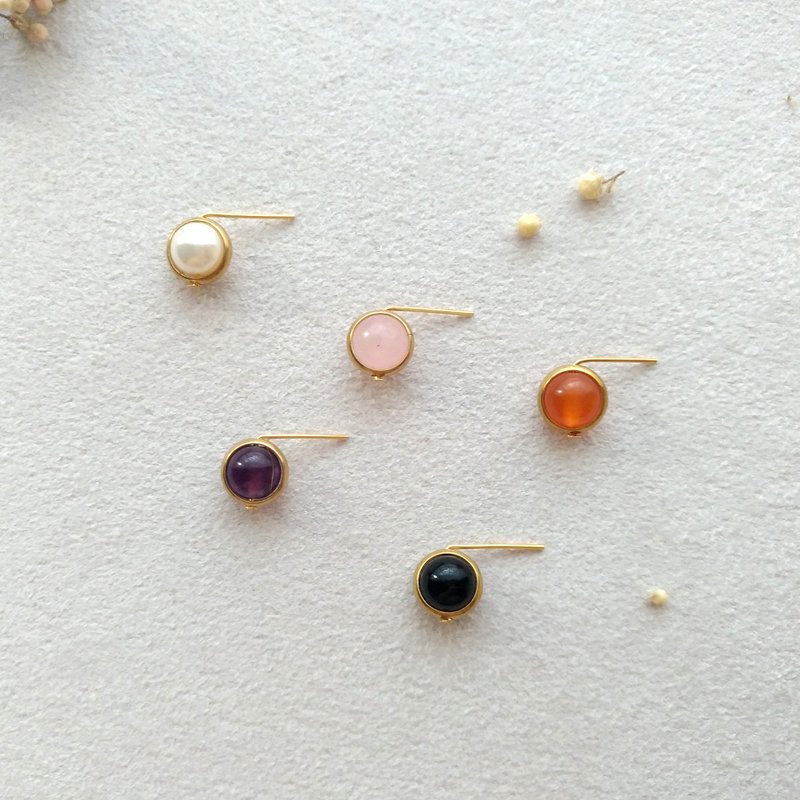 e017-注视-黄铜天然石 耳环 - 耳环/耳夹 - 宝石 白色