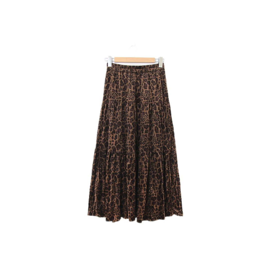 Back to Green-复古天鹅绒半身裙 豹纹玫瑰 ts-01//vintage skirt - 裙子 - 聚酯纤维 
