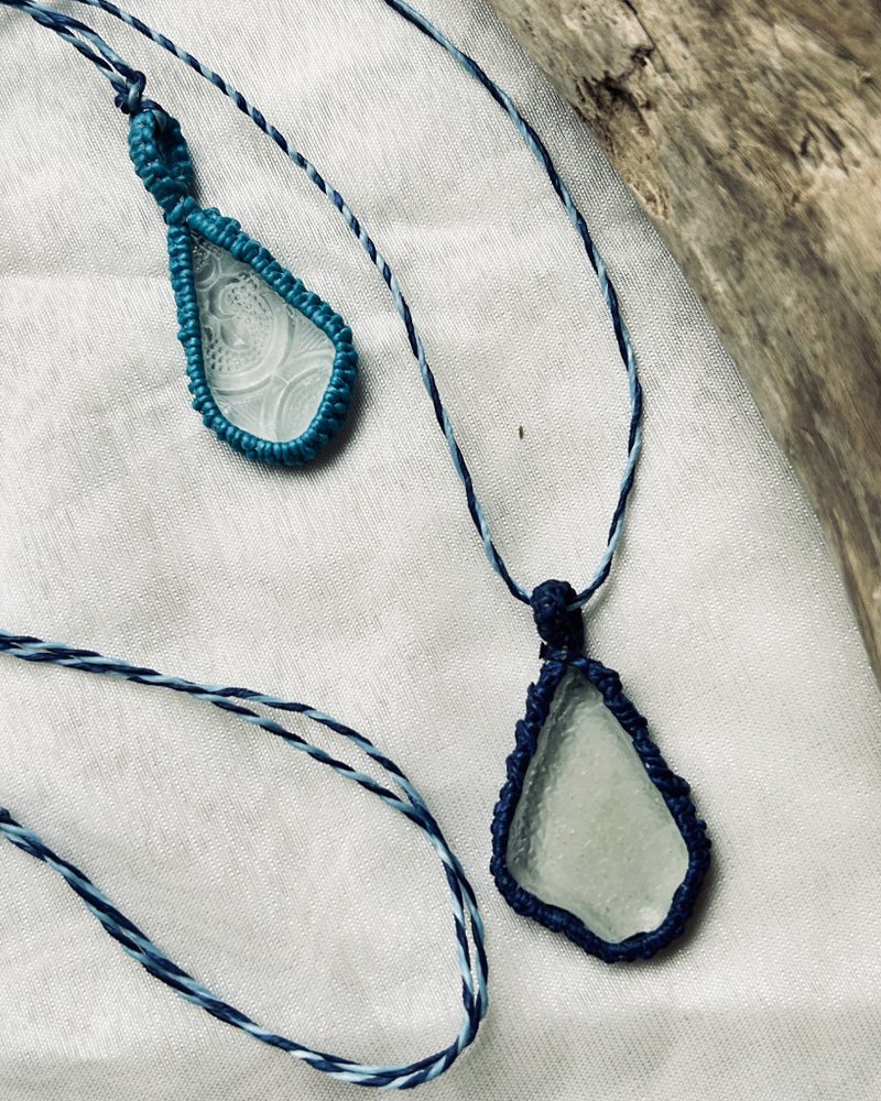 花玻璃编织项链 - 长链 - 玻璃 蓝色