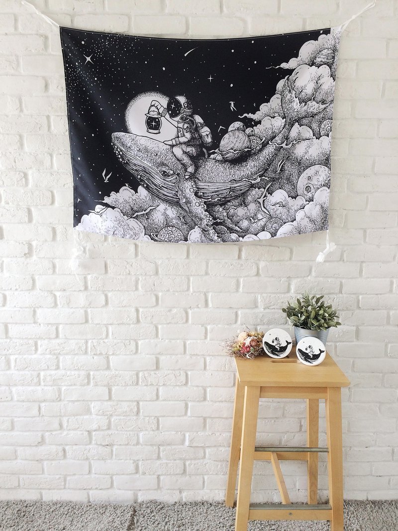 太空鲸鱼, 挂布, 壁幔, 挂毯, 布幔 - 墙贴/壁贴 - 聚酯纤维 黑色