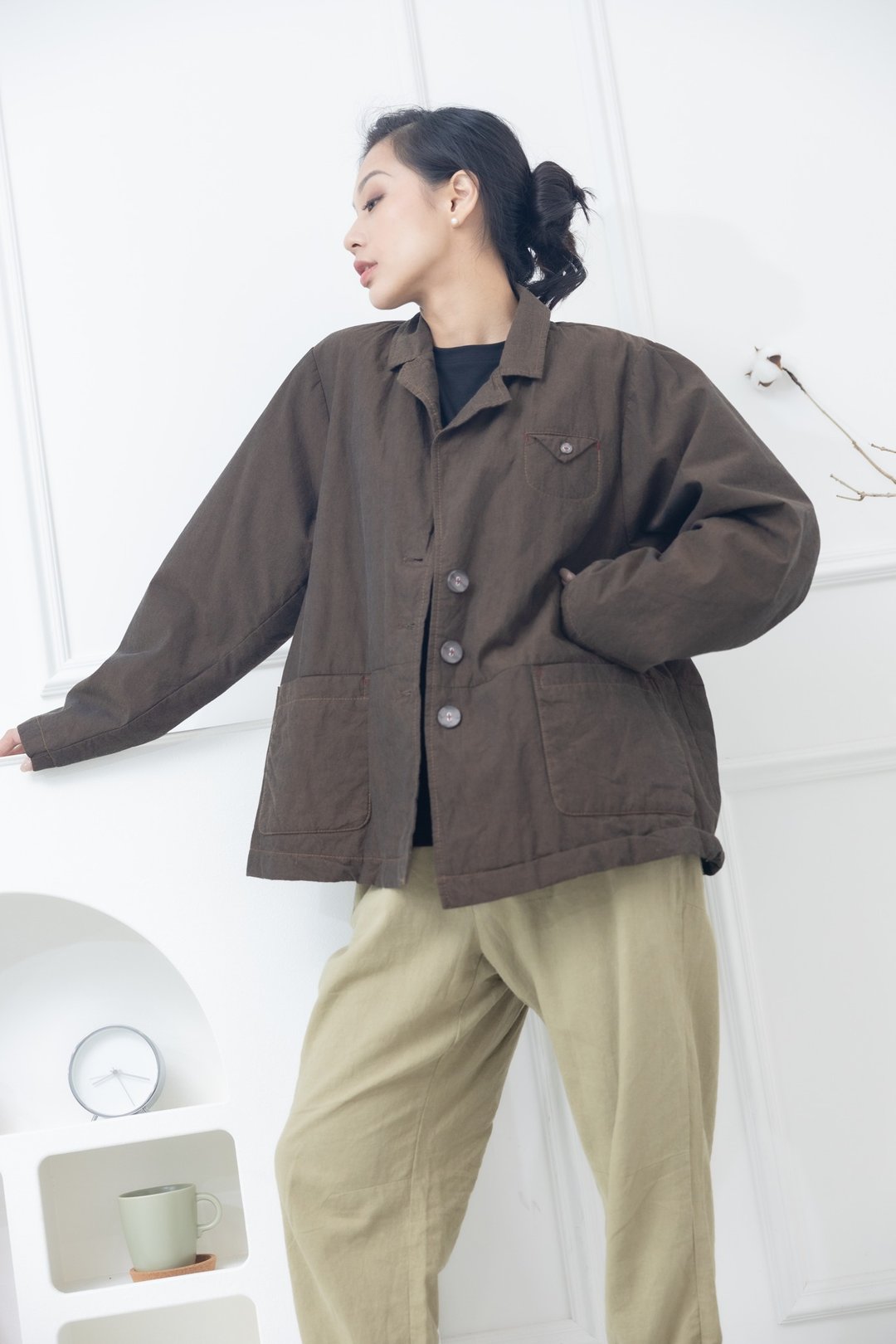 西装样式短版外套 可可色 - 女装休闲/机能外套 - 其他材质 咖啡色