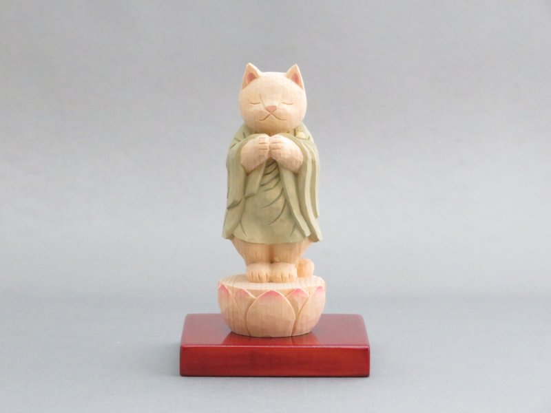 Wood carving Cat Buddha 1931 - 玩偶/公仔 - 木头 绿色