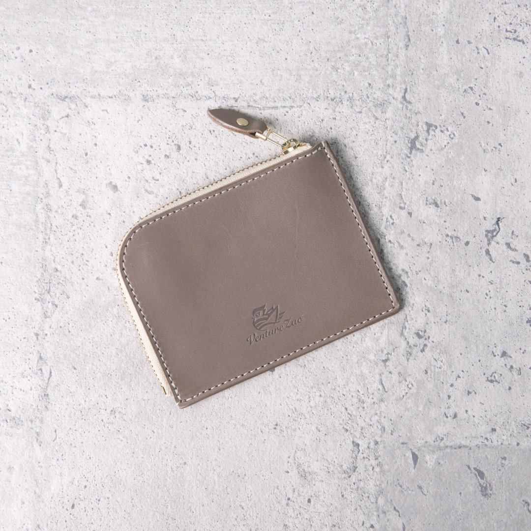 L型拉链零钱包 L Zip Coin Wallet / 象灰 Gray / 免费刻字 - 零钱包 - 真皮 
