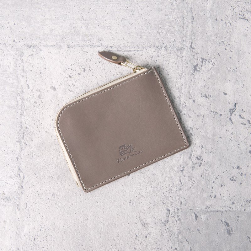 L型拉链零钱包 L Zip Coin Wallet / 象灰 Gray / 免费刻字 - 零钱包 - 真皮 