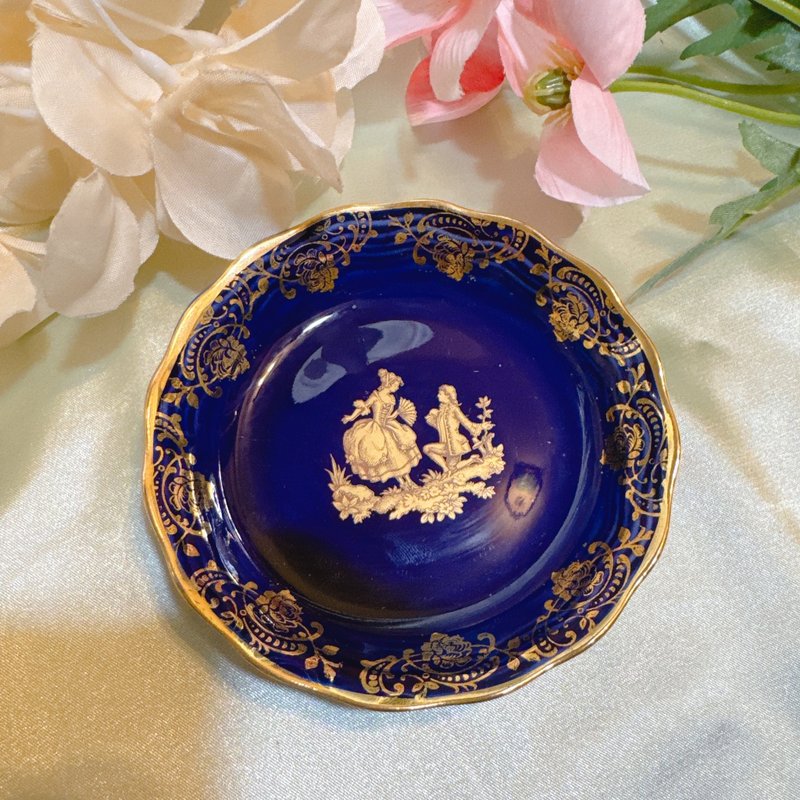 【西洋古董饰品】稀有法国利摩日陶瓷Limoges 22K金花雕 盘器 - 盘子/餐盘/盘架 - 贵金属 蓝色