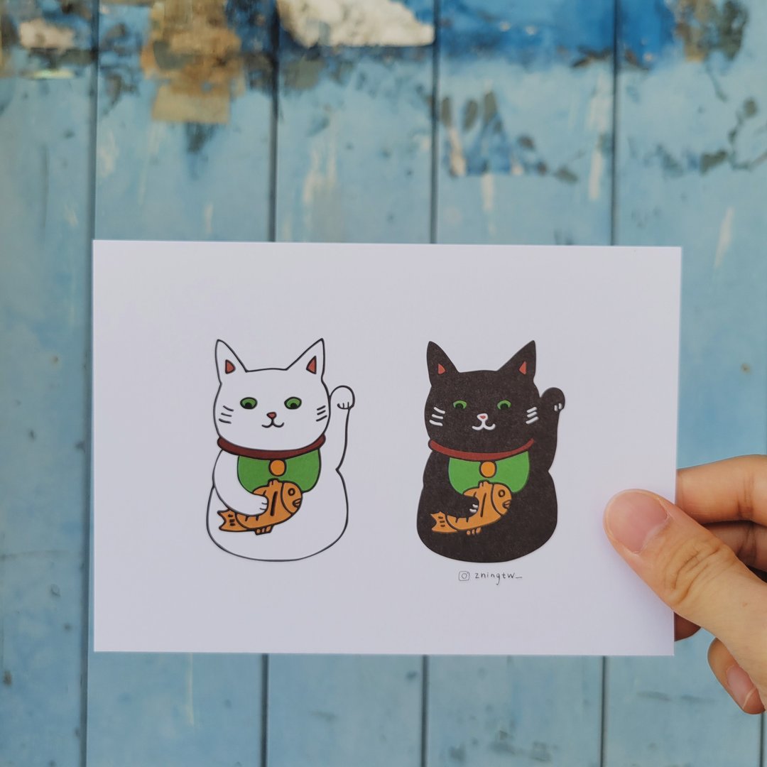 拿着鲷鱼烧的招财猫 明信片 - 卡片/明信片 - 纸 多色