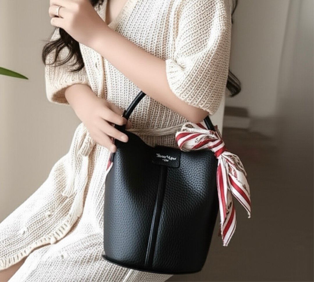 Tosca | Ribbon Black Bag - 拉链包 斜孭包 手袋 手提袋 - 黑 - 手提包/手提袋 - 真皮 黑色