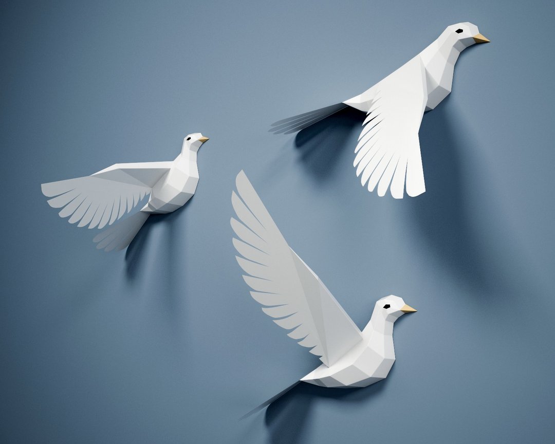 Papercraft Pigeons, 3D Paper model Dove, birds polygonal DIY, DIGITAL TEMPLATE - 手工艺教程/工具书 - 其他材质 