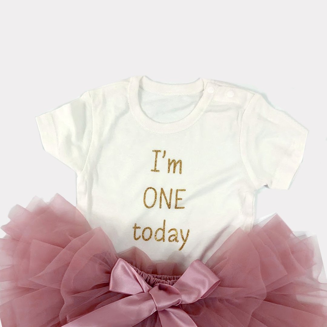 【自订文字】 I am one today +千层澎澎裙 - 童装礼服/连衣裙 - 棉 白色