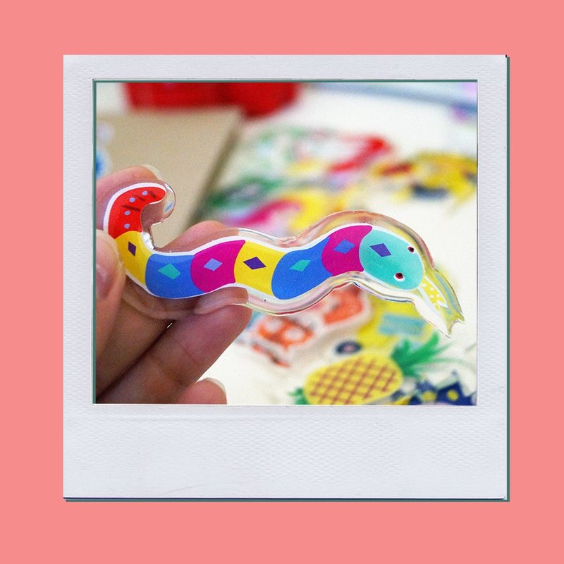 Keychain & Brooch "Kolor Snake" - 胸针 - 压克力 多色