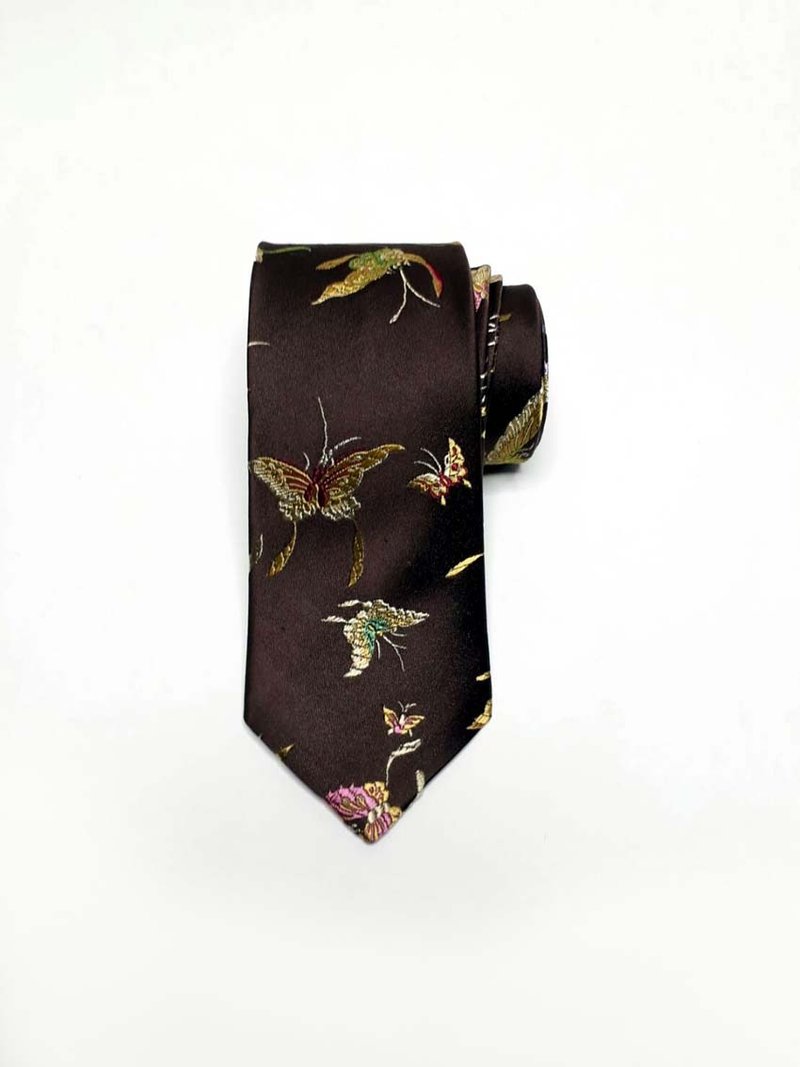 蝴蝶缇花蚕丝领带 Neckties - 领带/领带夹 - 丝．绢 咖啡色