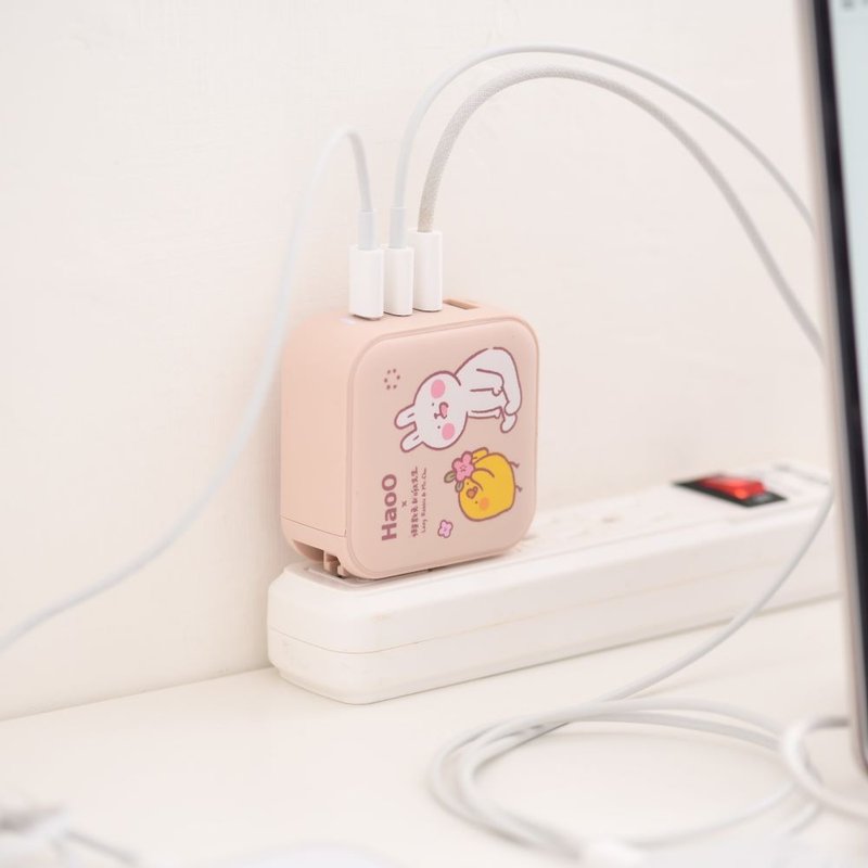 HaoO x 懒散兔啾先生 100W 氮化镓PD+QC充电器 | 4孔 - 手机配件 - 塑料 粉红色