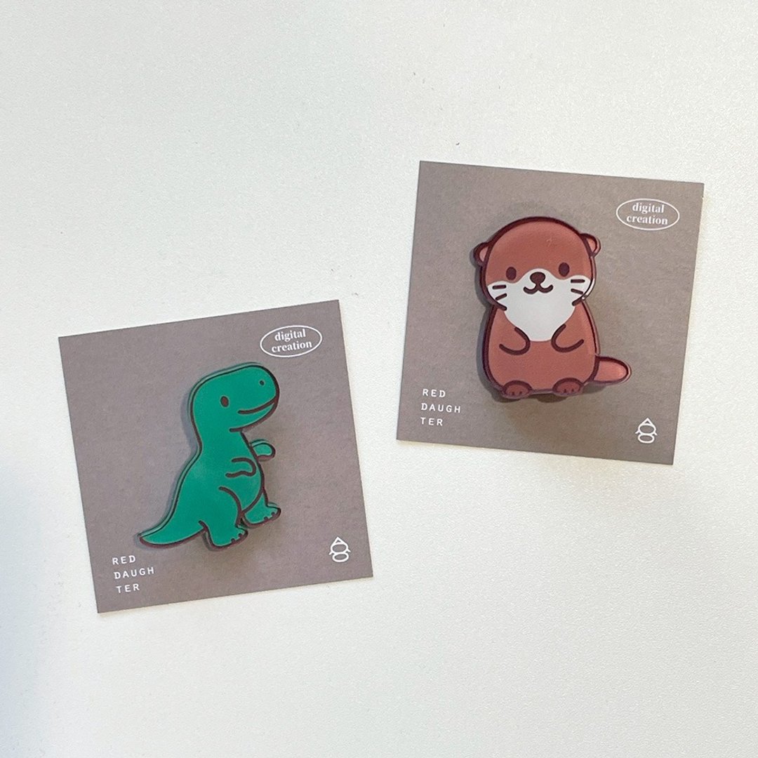 animal 恐龙别针 水獭 别针 胸针 徽章 胸章 小徽章 可爱徽章 - 徽章/别针 - 其他材质 