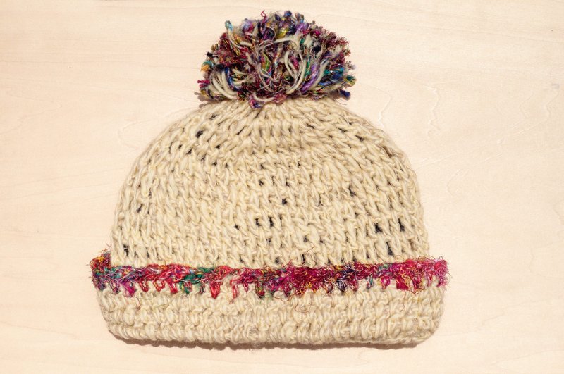 圣诞节礼物 限量一件手织纯羊毛帽 / 针织毛帽 / 内刷毛手织毛帽 / 毛线帽  (made in nepal) - 纱丽线编织 - 帽子 - 棉．麻 多色
