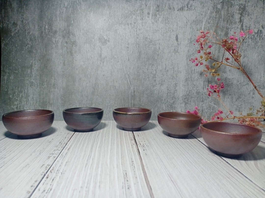 【包邮】柴烧精致手工茶杯五入-祈福系列/良田 - 茶具/茶杯 - 陶 