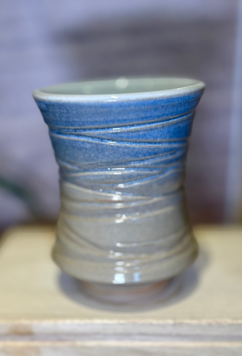 手感线条青灰 釉彩杯 - 茶具/茶杯 - 陶 