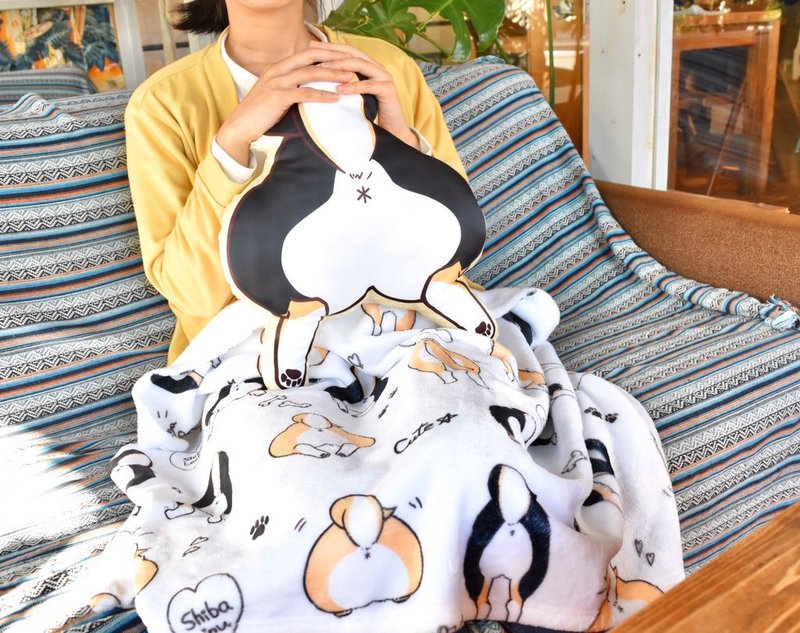Shiba Inu Butt cushion and Blanket - 被子/毛毯 - 其他材质 白色