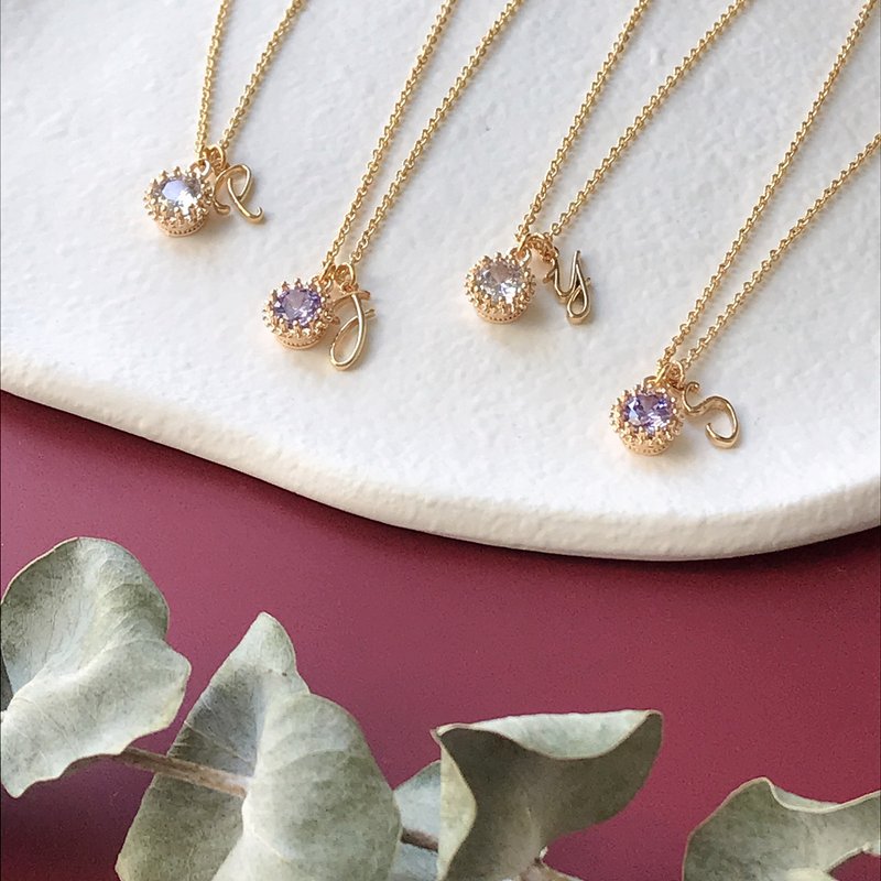 定制化 草书英文字母 小圆锆石 镀金项链 姊妹礼物 - 项链 - 其他材质 紫色