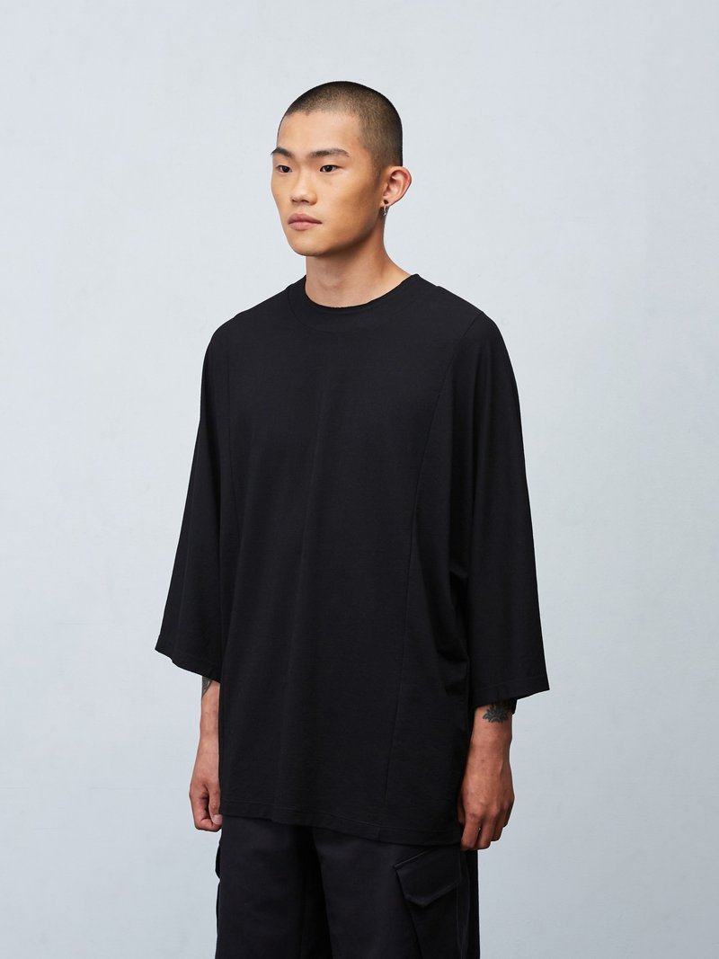 剪接连袖宽tee - 男装上衣/T 恤 - 棉．麻 黑色