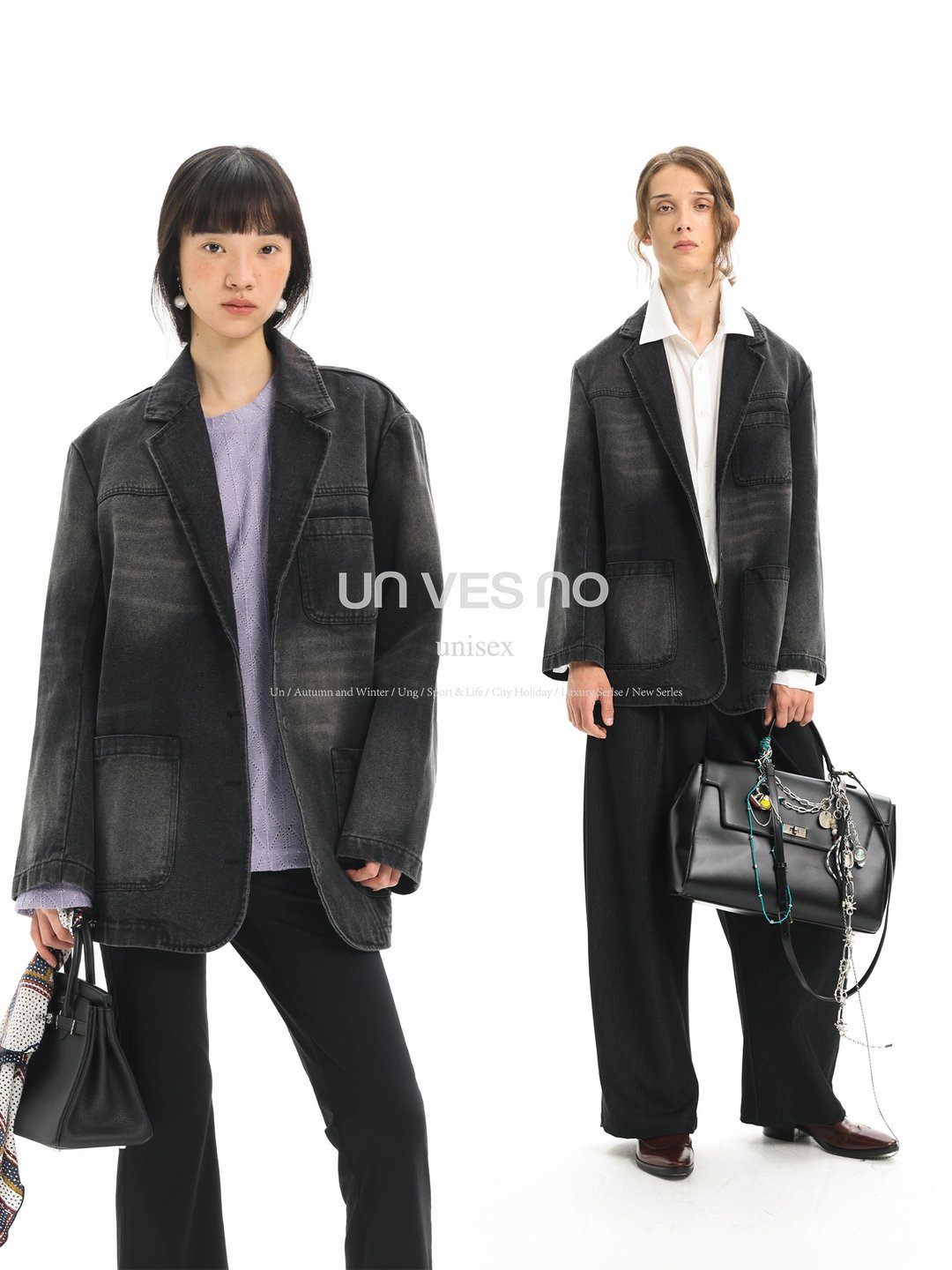 【做旧水洗】Unvesno(UN) Vintage重磅做旧猫须牛仔休闲西装外套 - 男装西装外套 - 棉 