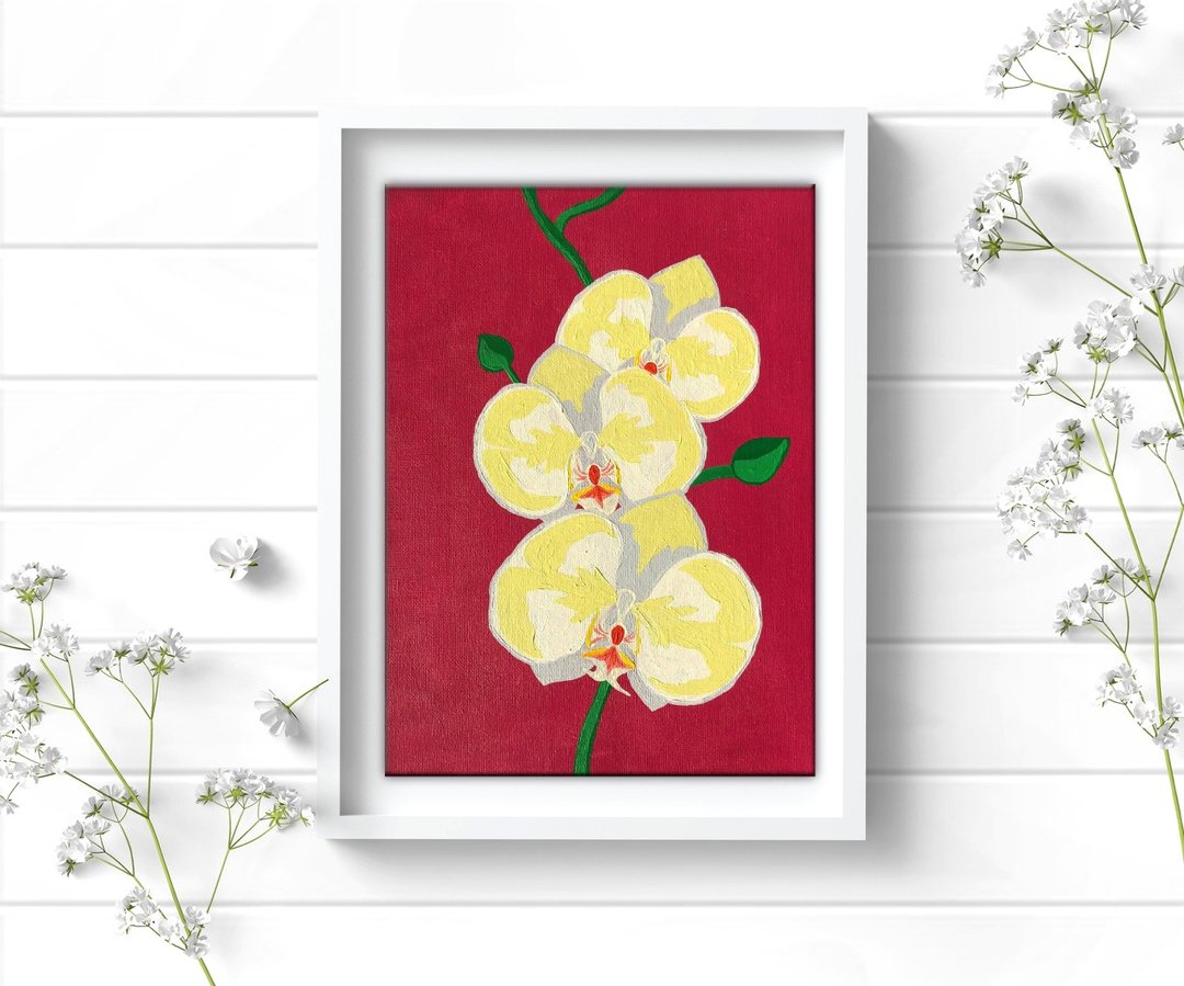 Orchid Painting, Plant Wall Art, Bedroom Decor, Kitchen Decor - 海报/装饰画/版画 - 压克力 多色