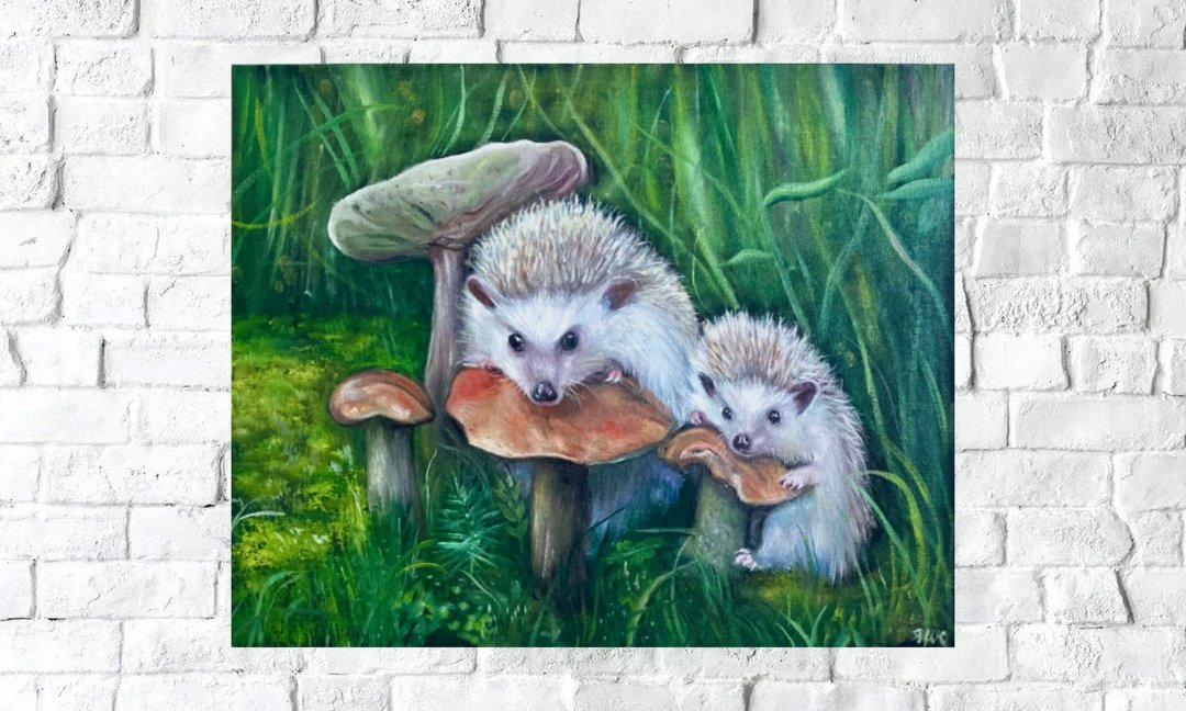 Hedgehog Original Painting, Animal Painting, Oil Painting - 海报/装饰画/版画 - 其他材质 绿色