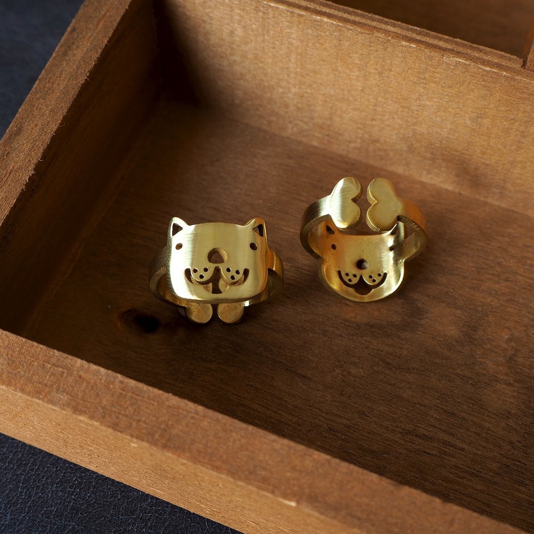 Dog face ring (adjustable free size) - 戒指 - 铜/黄铜 金色