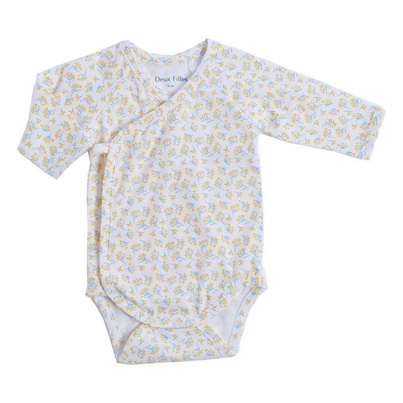 【Deux Filles有机棉】婴儿长袖侧开襟包屁衣/连身衣 黄色枝叶 - 包屁衣/连体衣 - 棉 
