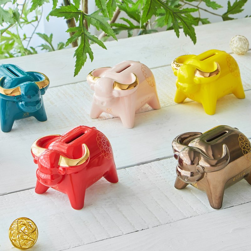 2021新年牛年-佼佼生风扑满(红,粉,黄,金属色,浅蓝,蓝绿) 存 - 摆饰 - 瓷 多色