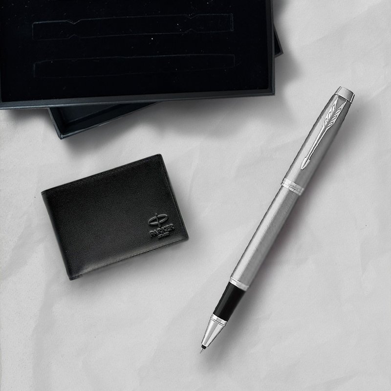 Parker 派克 新IM 入门款 钢杆白夹钢珠笔 牛皮短夹礼盒 - 钢珠笔 - 其他金属 银色