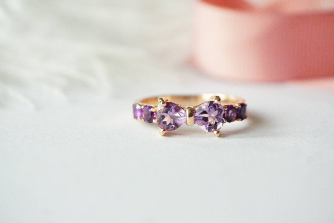 Natural Amethyst Love Bow  Ring,Silver 925 - 戒指 - 纯银 紫色
