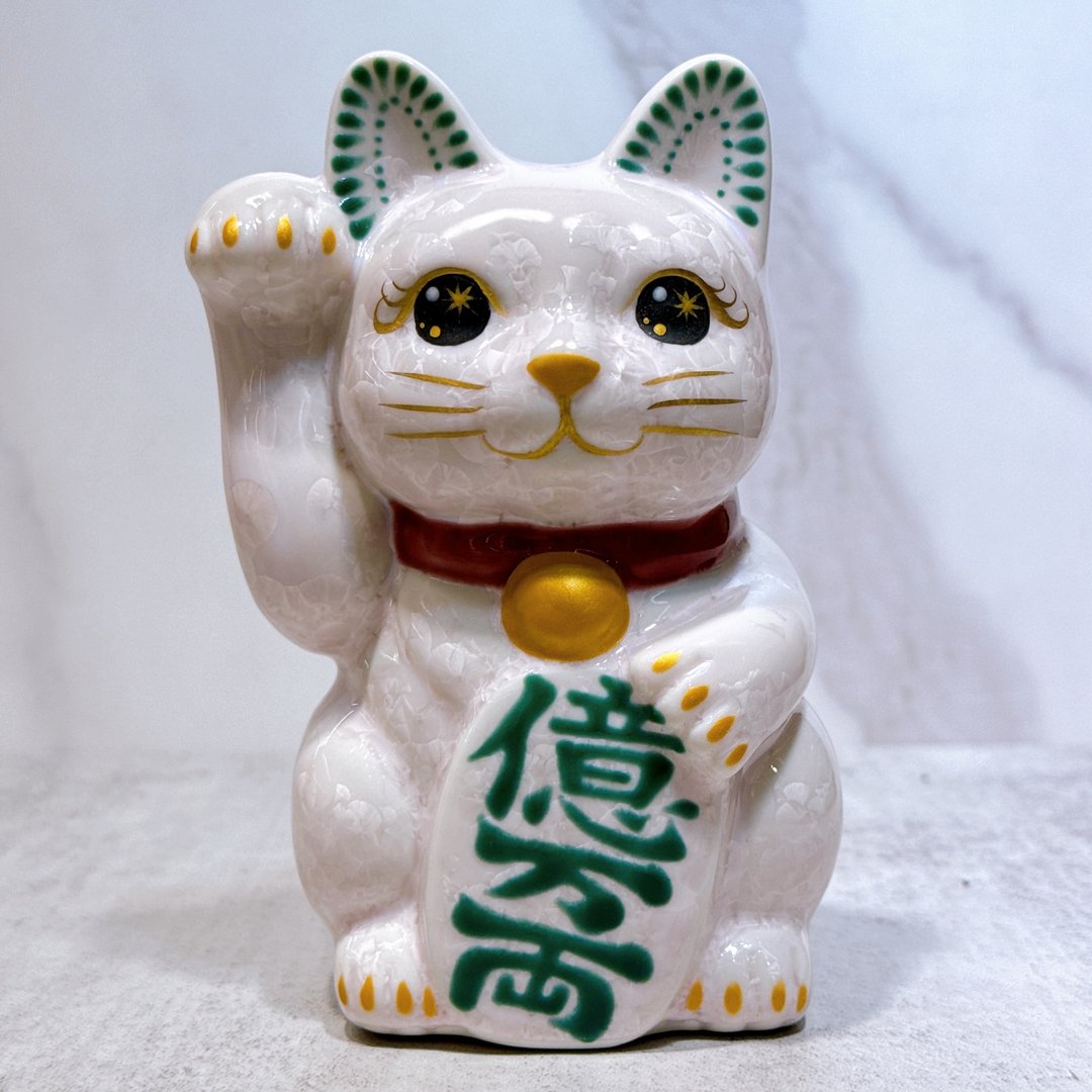 【桃彩吉祥】日本清水烧招财猫 | 花结晶 桃 亿万両 右 - 摆饰 - 瓷 粉红色