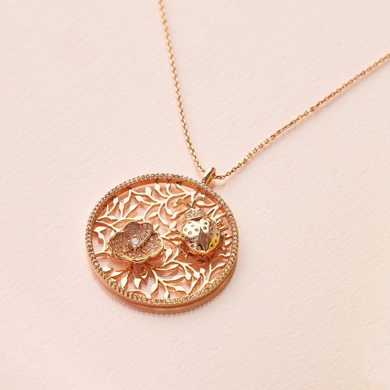 瑰丽花瓢虫满钻项链 - 项链 - 铜/黄铜 金色